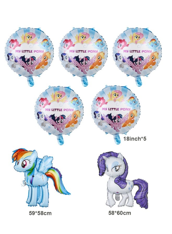 7pcs Children's cartoon pony-shaped aluminum foil balloon unicorn birthday party backdrop decoration photo balloon arrangement - Image 1